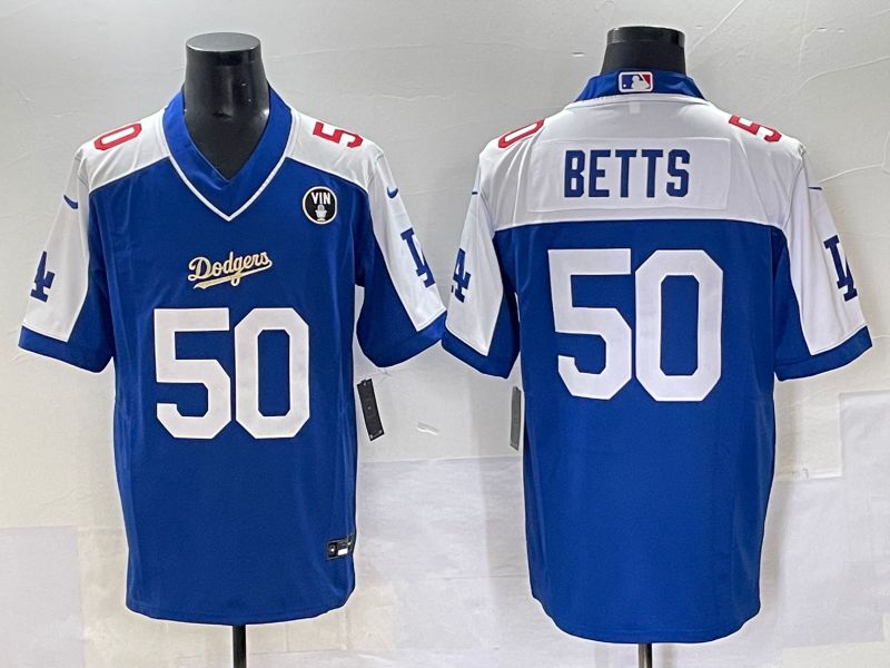 Men 2025 Los Angeles Dodgers #50 Betts Blue white Nike MLB Jersey style 7071